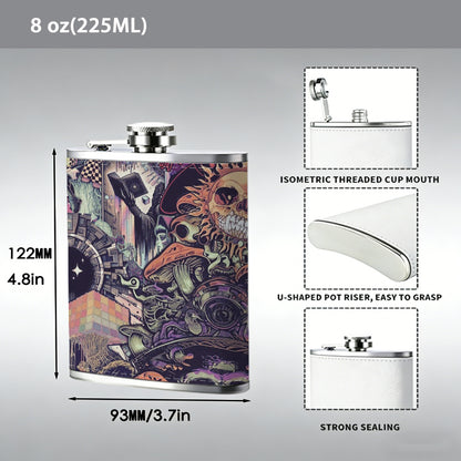 Skulls, flowers and mushroom patterns Stainless Steel Mini Flask - Design for Valentine's Day, Christmas, Father's Day Gifts - Ideal for Him, Dad, Boyfriend (Compact Travel-Ready)