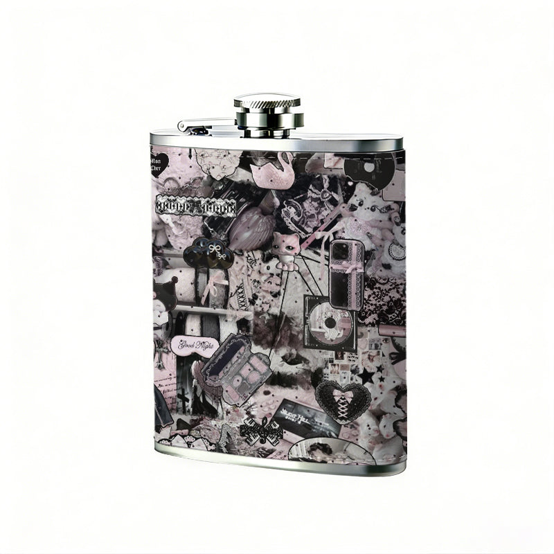 Blurred skull pattern Stainless Steel Mini Flask - Design for Valentine's Day, Christmas, Father's Day Gifts - Ideal for Him, Dad, Boyfriend (Compact Travel-Ready)