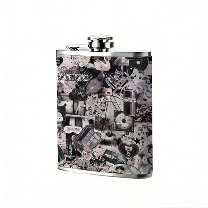 Blurred skull pattern Stainless Steel Mini Flask - Design for Valentine's Day, Christmas, Father's Day Gifts - Ideal for Him, Dad, Boyfriend (Compact Travel-Ready)