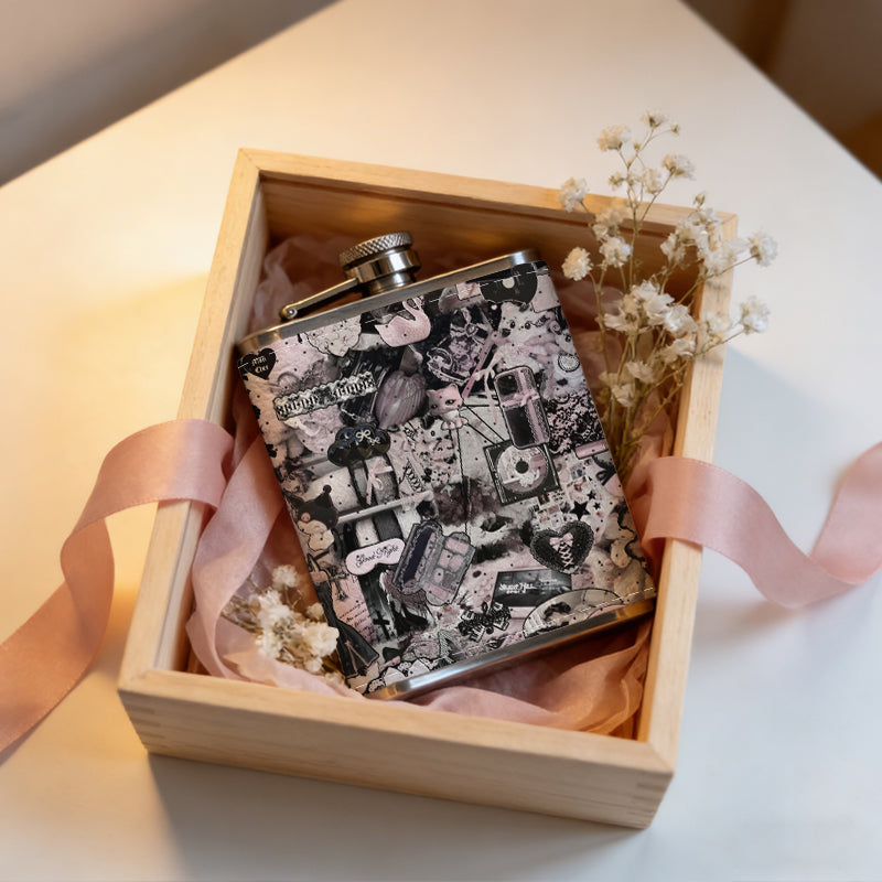 Blurred skull pattern Stainless Steel Mini Flask - Design for Valentine's Day, Christmas, Father's Day Gifts - Ideal for Him, Dad, Boyfriend (Compact Travel-Ready)