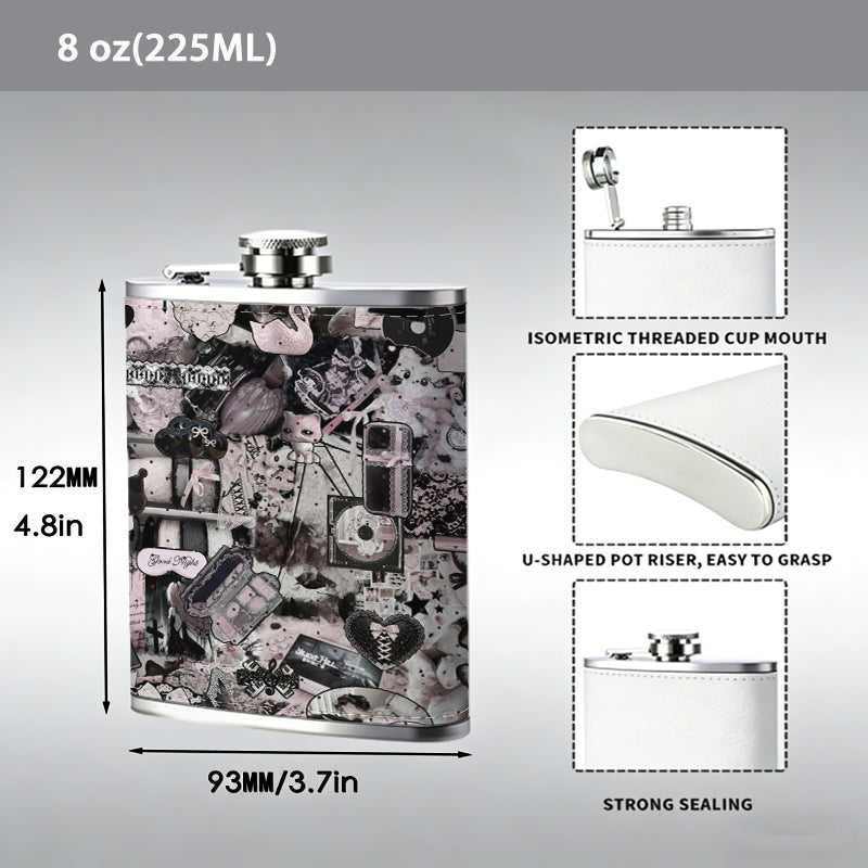 Blurred skull pattern Stainless Steel Mini Flask - Design for Valentine's Day, Christmas, Father's Day Gifts - Ideal for Him, Dad, Boyfriend (Compact Travel-Ready)