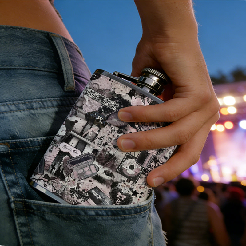 Blurred skull pattern Stainless Steel Mini Flask - Design for Valentine's Day, Christmas, Father's Day Gifts - Ideal for Him, Dad, Boyfriend (Compact Travel-Ready)
