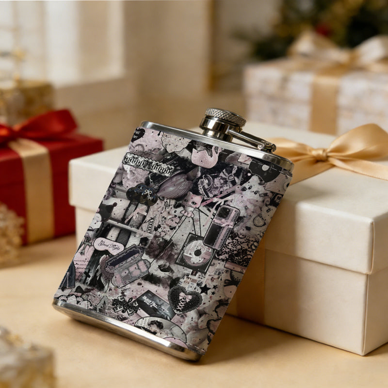 Blurred skull pattern Stainless Steel Mini Flask - Design for Valentine's Day, Christmas, Father's Day Gifts - Ideal for Him, Dad, Boyfriend (Compact Travel-Ready)