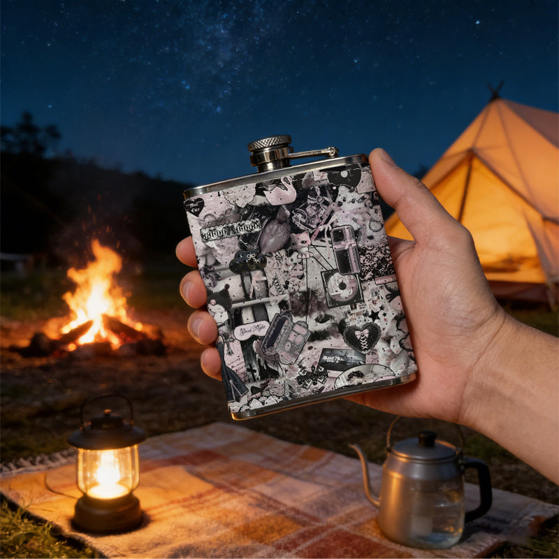 Blurred skull pattern Stainless Steel Mini Flask - Design for Valentine's Day, Christmas, Father's Day Gifts - Ideal for Him, Dad, Boyfriend (Compact Travel-Ready)
