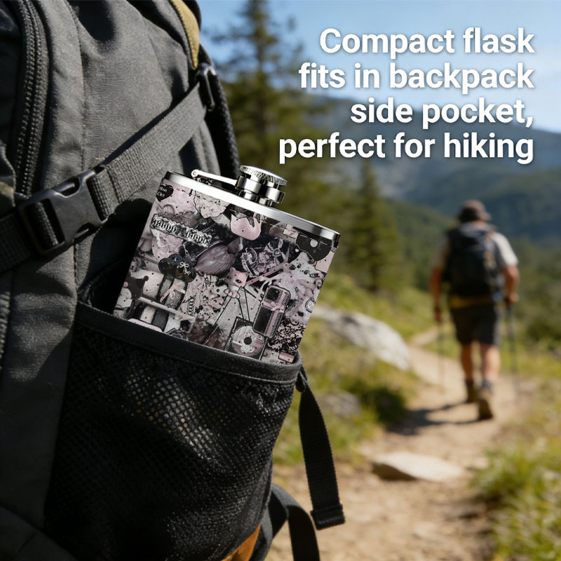 Blurred skull pattern Stainless Steel Mini Flask - Design for Valentine's Day, Christmas, Father's Day Gifts - Ideal for Him, Dad, Boyfriend (Compact Travel-Ready)