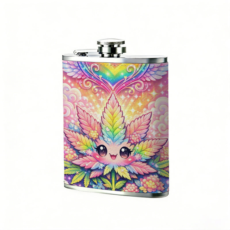 Cute rainbow winged cartoon artwork Stainless Steel Mini Flask - Design for Valentine's Day, Christmas, Father's Day Gifts - Ideal for Him, Dad, Boyfriend (Compact Travel-Ready)