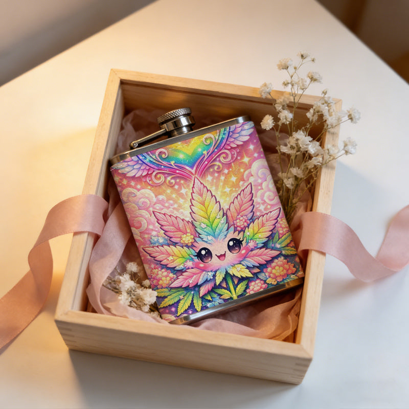 Cute rainbow winged cartoon artwork Stainless Steel Mini Flask - Design for Valentine's Day, Christmas, Father's Day Gifts - Ideal for Him, Dad, Boyfriend (Compact Travel-Ready)