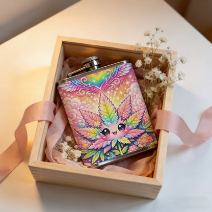 Cute rainbow winged cartoon artwork Stainless Steel Mini Flask - Design for Valentine's Day, Christmas, Father's Day Gifts - Ideal for Him, Dad, Boyfriend (Compact Travel-Ready)