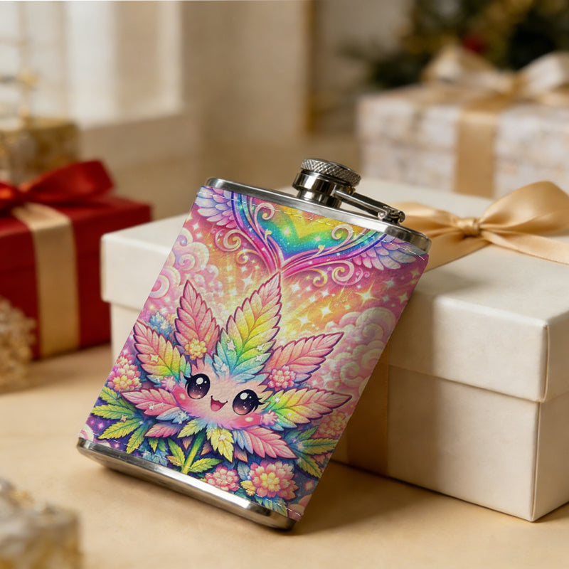 Cute rainbow winged cartoon artwork Stainless Steel Mini Flask - Design for Valentine's Day, Christmas, Father's Day Gifts - Ideal for Him, Dad, Boyfriend (Compact Travel-Ready)