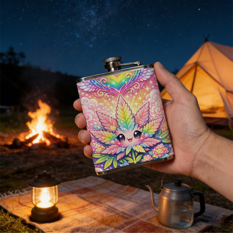 Cute rainbow winged cartoon artwork Stainless Steel Mini Flask - Design for Valentine's Day, Christmas, Father's Day Gifts - Ideal for Him, Dad, Boyfriend (Compact Travel-Ready)