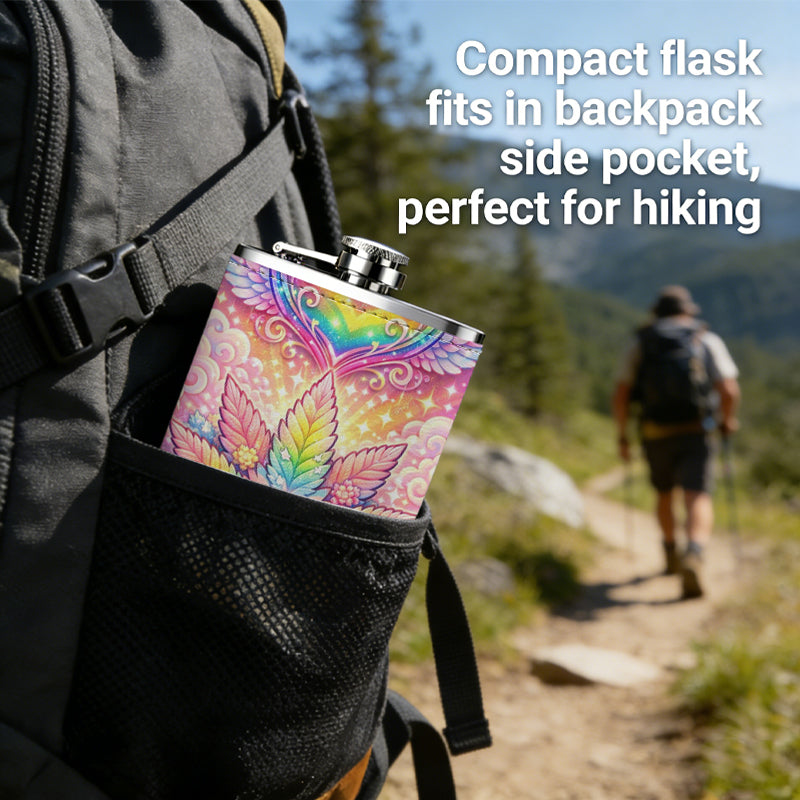 Cute rainbow winged cartoon artwork Stainless Steel Mini Flask - Design for Valentine's Day, Christmas, Father's Day Gifts - Ideal for Him, Dad, Boyfriend (Compact Travel-Ready)