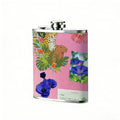 Parrot, flowers and potted plants on pink background Stainless Steel Mini Flask - Design for Valentine's Day, Christmas, Father's Day Gifts - Ideal for Him, Dad, Boyfriend (Compact Travel-Ready)