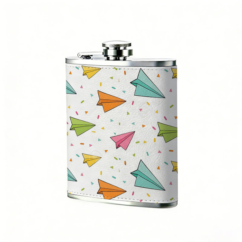 Colorful paper planes pattern Stainless Steel Mini Flask - Design for Valentine's Day, Christmas, Father's Day Gifts - Ideal for Him, Dad, Boyfriend (Compact Travel-Ready)