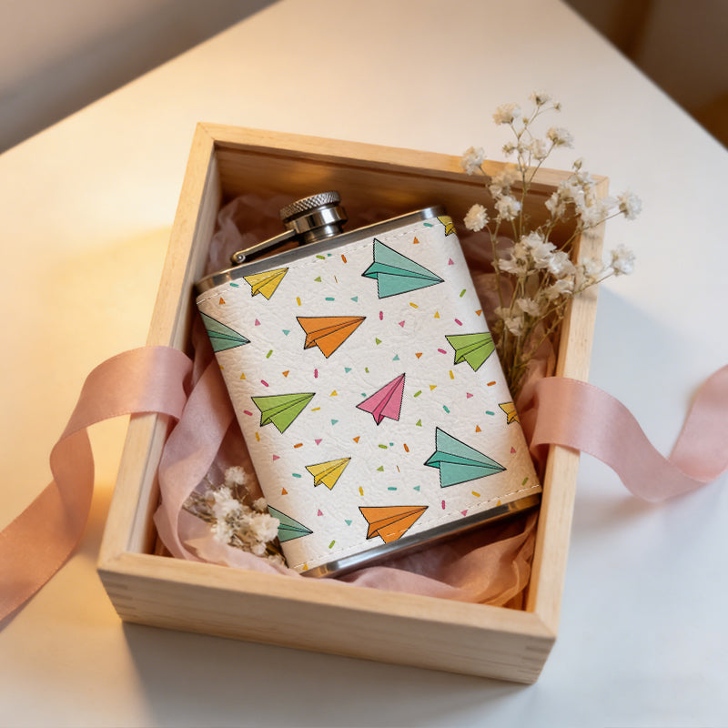 Colorful paper planes pattern Stainless Steel Mini Flask - Design for Valentine's Day, Christmas, Father's Day Gifts - Ideal for Him, Dad, Boyfriend (Compact Travel-Ready)