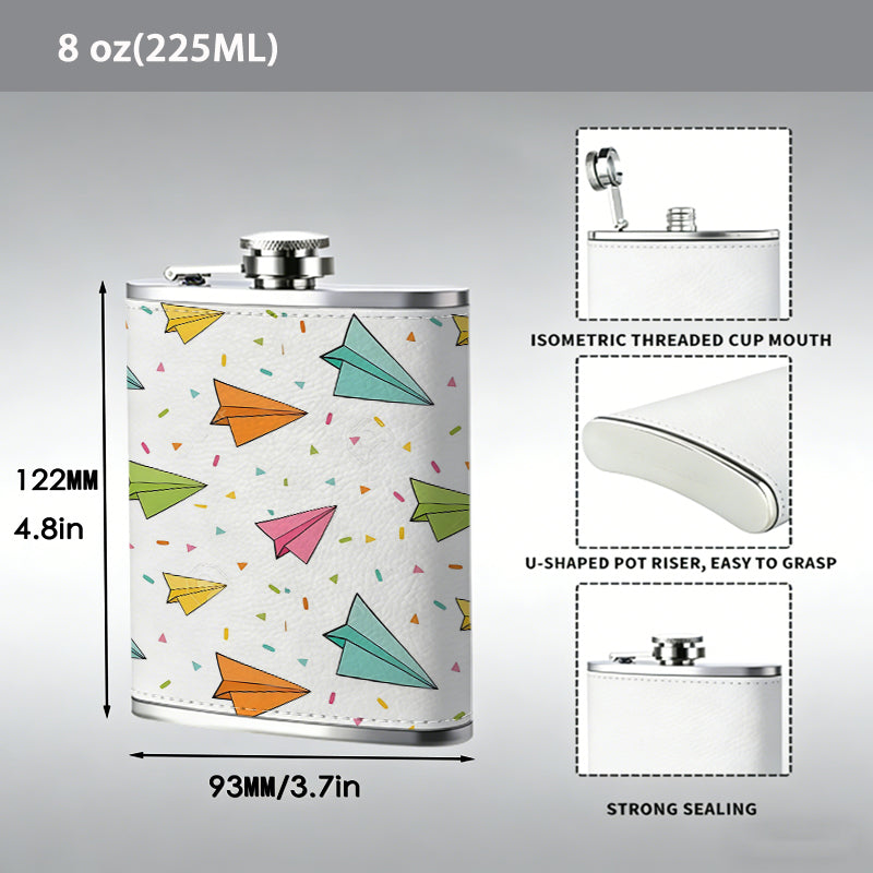 Colorful paper planes pattern Stainless Steel Mini Flask - Design for Valentine's Day, Christmas, Father's Day Gifts - Ideal for Him, Dad, Boyfriend (Compact Travel-Ready)