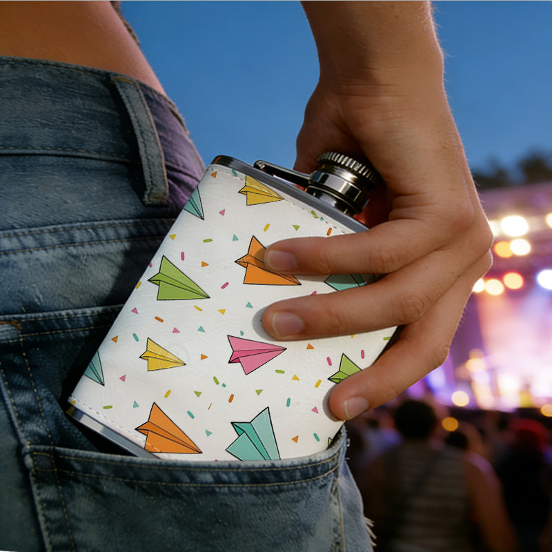 Colorful paper planes pattern Stainless Steel Mini Flask - Design for Valentine's Day, Christmas, Father's Day Gifts - Ideal for Him, Dad, Boyfriend (Compact Travel-Ready)