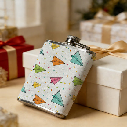 Colorful paper planes pattern Stainless Steel Mini Flask - Design for Valentine's Day, Christmas, Father's Day Gifts - Ideal for Him, Dad, Boyfriend (Compact Travel-Ready)