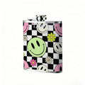 Checkerboard background with smiley faces and flowers Stainless Steel Mini Flask - Design for Valentine's Day, Christmas, Father's Day Gifts - Ideal for Him, Dad, Boyfriend (Compact Travel-Ready)