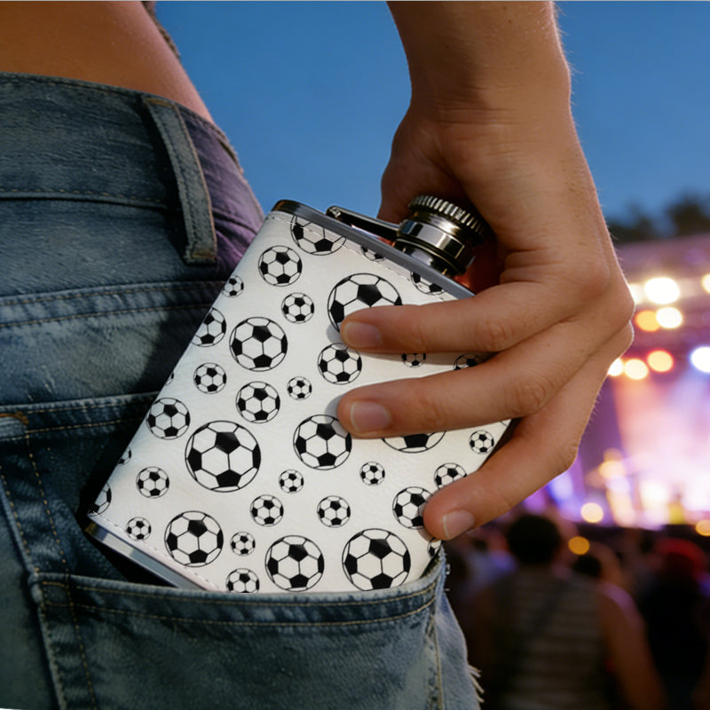 Multiple black and white soccer balls pattern Stainless Steel Mini Flask - Design for Valentine's Day, Christmas, Father's Day Gifts - Ideal for Him, Dad, Boyfriend (Compact Travel-Ready)