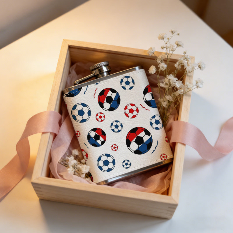 Soccer ball seamless pattern Stainless Steel Mini Flask - Design for Valentine's Day, Christmas, Father's Day Gifts - Ideal for Him, Dad, Boyfriend (Compact Travel-Ready)