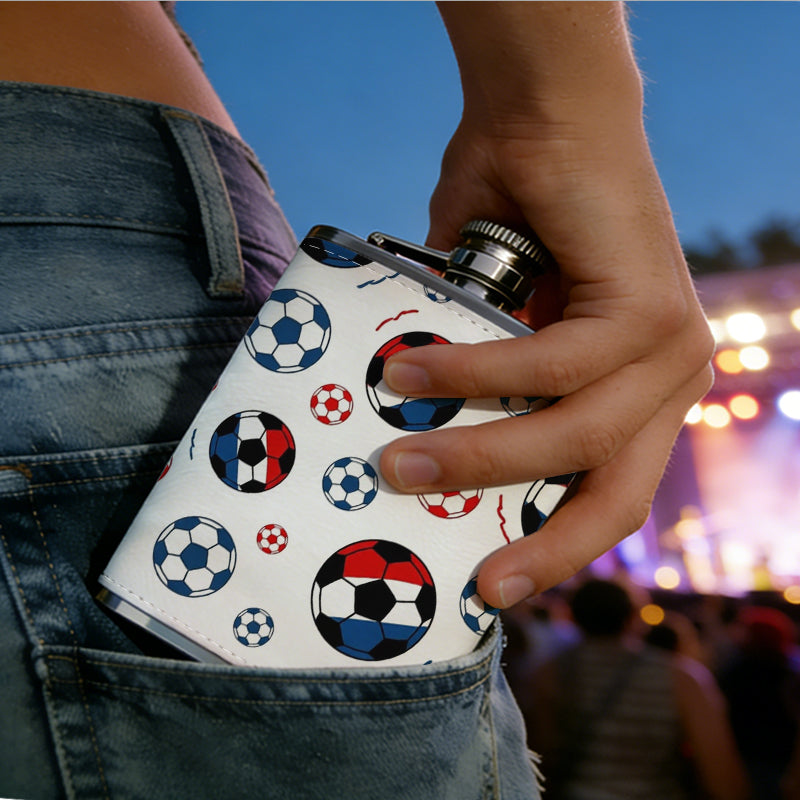 Soccer ball seamless pattern Stainless Steel Mini Flask - Design for Valentine's Day, Christmas, Father's Day Gifts - Ideal for Him, Dad, Boyfriend (Compact Travel-Ready)