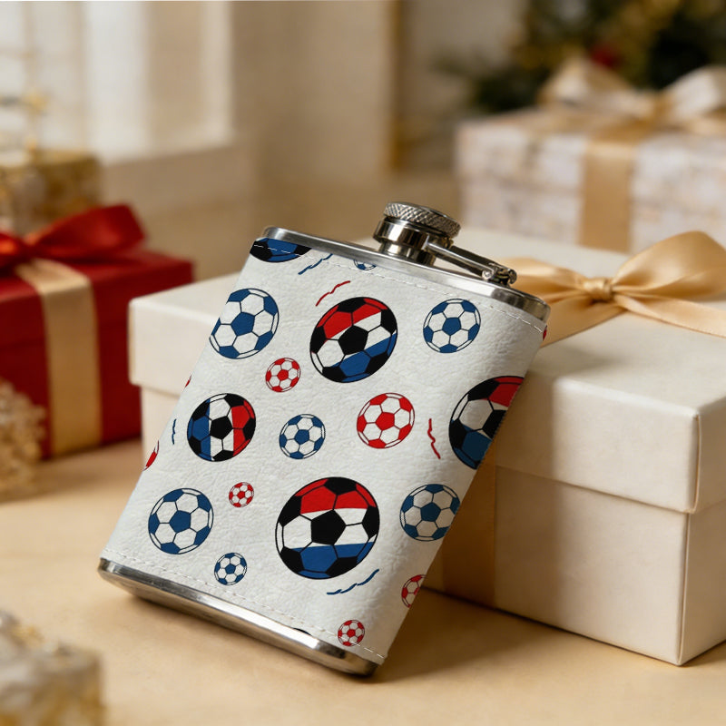 Soccer ball seamless pattern Stainless Steel Mini Flask - Design for Valentine's Day, Christmas, Father's Day Gifts - Ideal for Him, Dad, Boyfriend (Compact Travel-Ready)