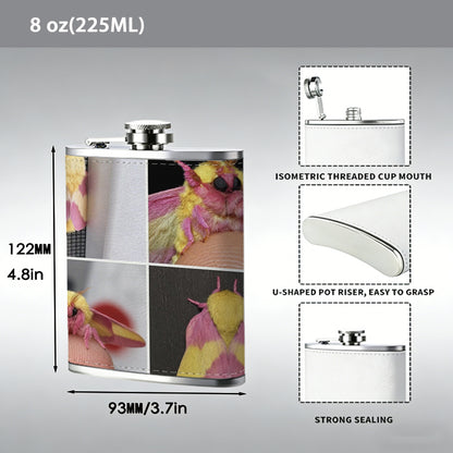 Four pink and yellow moths Stainless Steel Mini Flask - Design for Valentine's Day, Christmas, Father's Day Gifts - Ideal for Him, Dad, Boyfriend (Compact Travel-Ready)