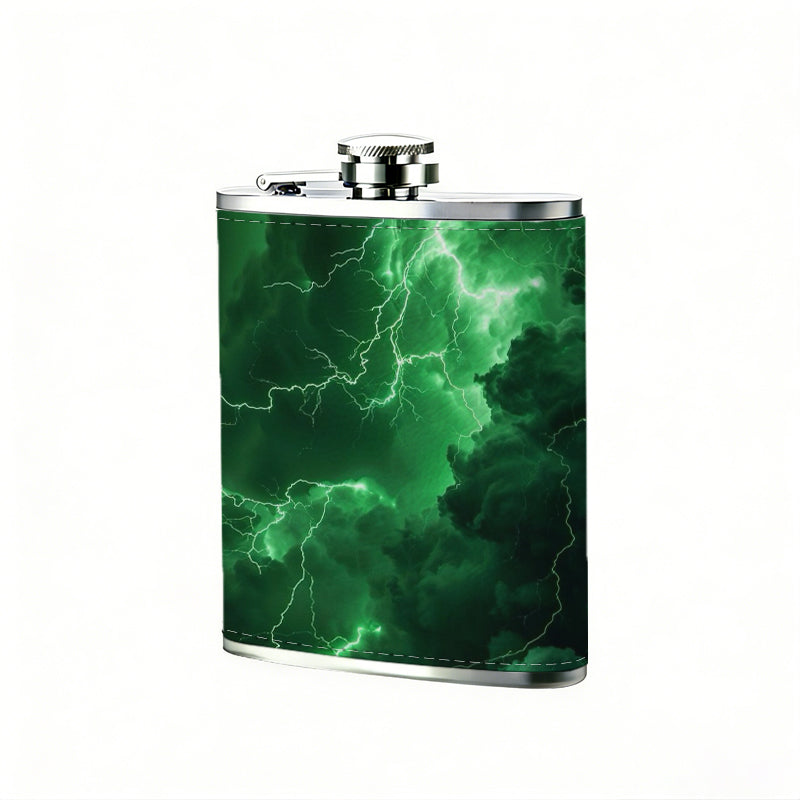 Abstract green glowing lightning patterns Stainless Steel Mini Flask - Design for Valentine's Day, Christmas, Father's Day Gifts - Ideal for Him, Dad, Boyfriend (Compact Travel-Ready)