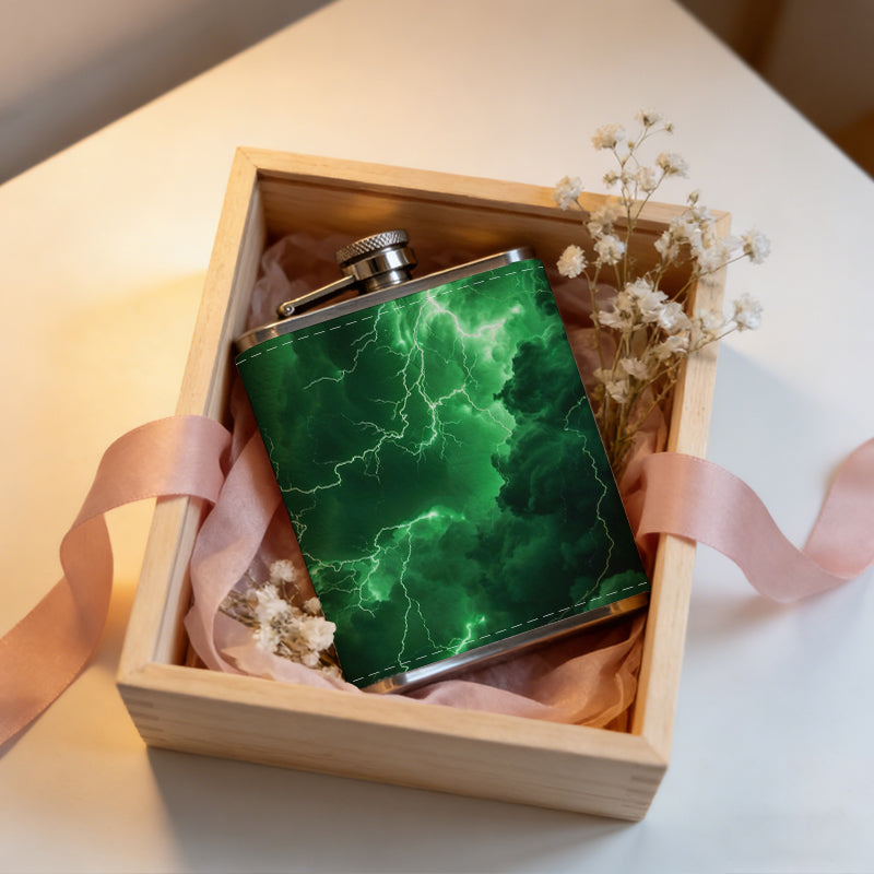 Abstract green glowing lightning patterns Stainless Steel Mini Flask - Design for Valentine's Day, Christmas, Father's Day Gifts - Ideal for Him, Dad, Boyfriend (Compact Travel-Ready)