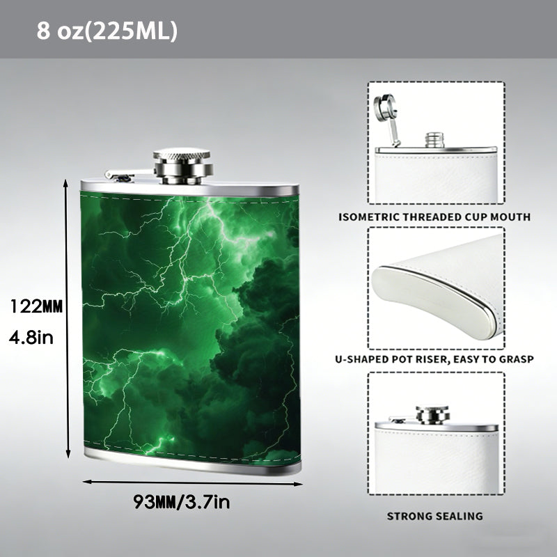 Abstract green glowing lightning patterns Stainless Steel Mini Flask - Design for Valentine's Day, Christmas, Father's Day Gifts - Ideal for Him, Dad, Boyfriend (Compact Travel-Ready)