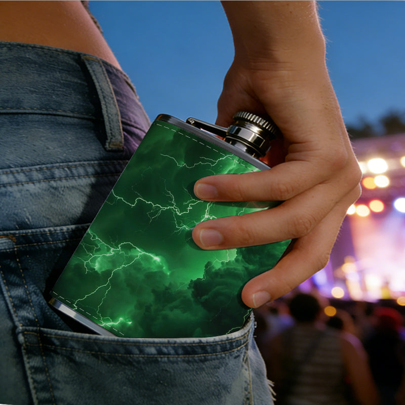 Abstract green glowing lightning patterns Stainless Steel Mini Flask - Design for Valentine's Day, Christmas, Father's Day Gifts - Ideal for Him, Dad, Boyfriend (Compact Travel-Ready)