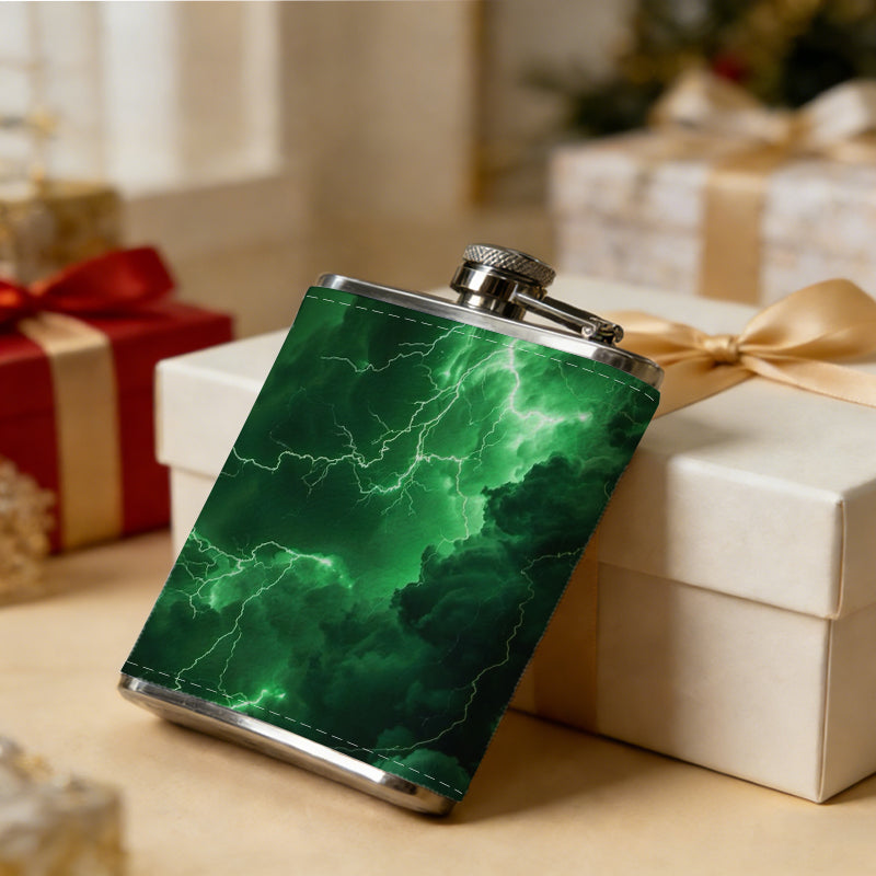 Abstract green glowing lightning patterns Stainless Steel Mini Flask - Design for Valentine's Day, Christmas, Father's Day Gifts - Ideal for Him, Dad, Boyfriend (Compact Travel-Ready)