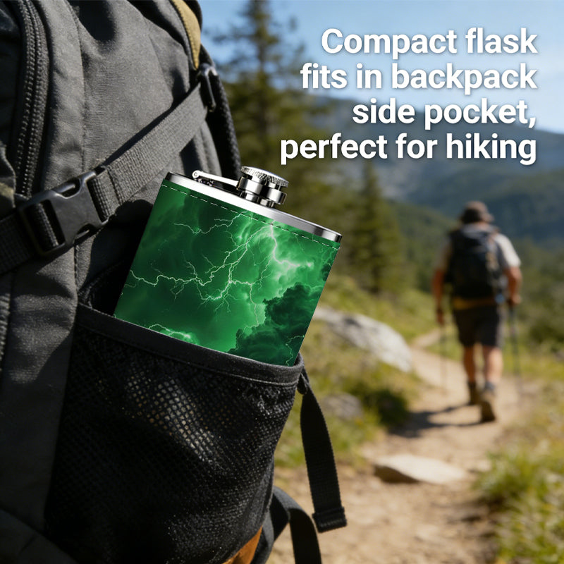Abstract green glowing lightning patterns Stainless Steel Mini Flask - Design for Valentine's Day, Christmas, Father's Day Gifts - Ideal for Him, Dad, Boyfriend (Compact Travel-Ready)