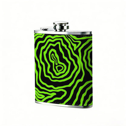 Green neon abstract wavy lines pattern Stainless Steel Mini Flask - Design for Valentine's Day, Christmas, Father's Day Gifts - Ideal for Him, Dad, Boyfriend (Compact Travel-Ready)
