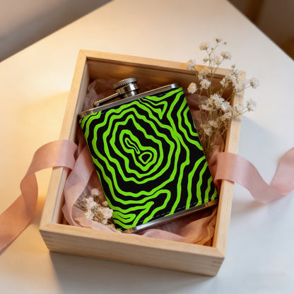 Green neon abstract wavy lines pattern Stainless Steel Mini Flask - Design for Valentine's Day, Christmas, Father's Day Gifts - Ideal for Him, Dad, Boyfriend (Compact Travel-Ready)