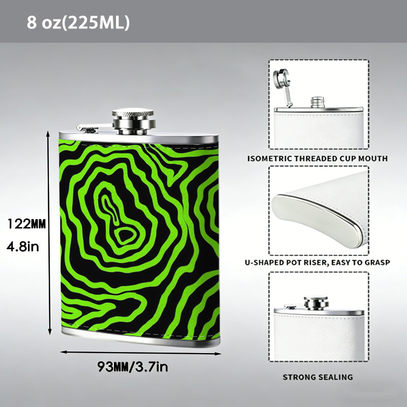 Green neon abstract wavy lines pattern Stainless Steel Mini Flask - Design for Valentine's Day, Christmas, Father's Day Gifts - Ideal for Him, Dad, Boyfriend (Compact Travel-Ready)