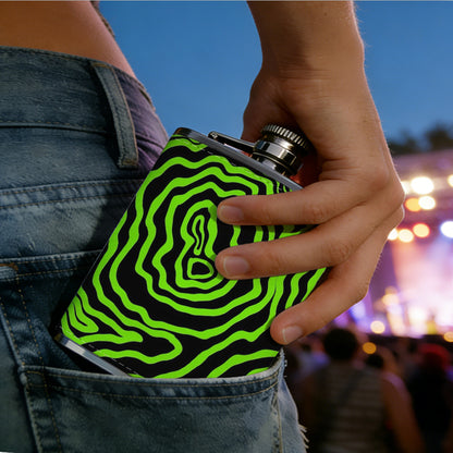 Green neon abstract wavy lines pattern Stainless Steel Mini Flask - Design for Valentine's Day, Christmas, Father's Day Gifts - Ideal for Him, Dad, Boyfriend (Compact Travel-Ready)