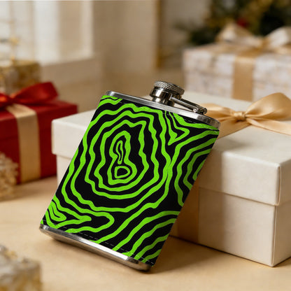 Green neon abstract wavy lines pattern Stainless Steel Mini Flask - Design for Valentine's Day, Christmas, Father's Day Gifts - Ideal for Him, Dad, Boyfriend (Compact Travel-Ready)