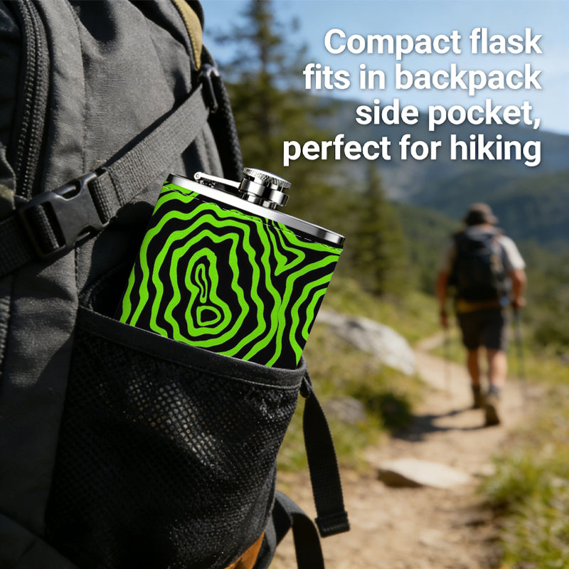 Green neon abstract wavy lines pattern Stainless Steel Mini Flask - Design for Valentine's Day, Christmas, Father's Day Gifts - Ideal for Him, Dad, Boyfriend (Compact Travel-Ready)