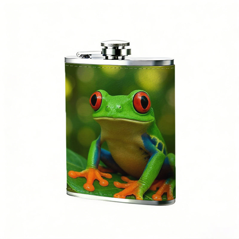 Red-eyed tree frog on green leaf Stainless Steel Mini Flask - Design for Valentine's Day, Christmas, Father's Day Gifts - Ideal for Him, Dad, Boyfriend (Compact Travel-Ready)
