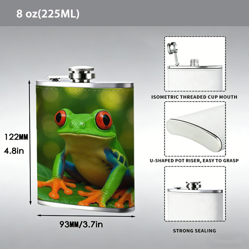 Red-eyed tree frog on green leaf Stainless Steel Mini Flask - Design for Valentine's Day, Christmas, Father's Day Gifts - Ideal for Him, Dad, Boyfriend (Compact Travel-Ready)
