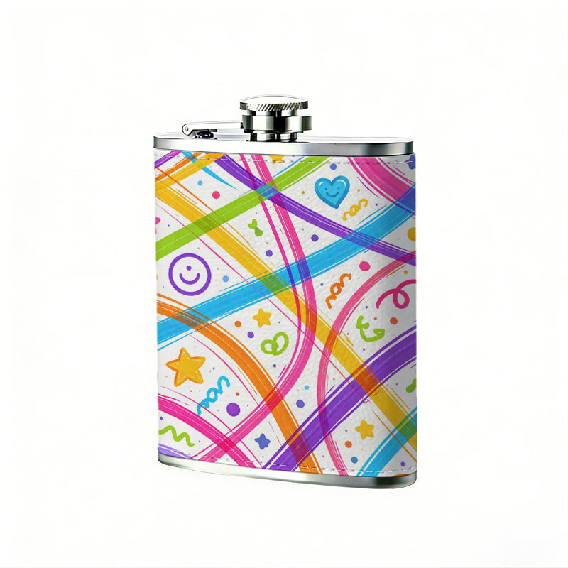 Colorful doodle pattern with cute icons Stainless Steel Mini Flask - Design for Valentine's Day, Christmas, Father's Day Gifts - Ideal for Him, Dad, Boyfriend (Compact Travel-Ready)