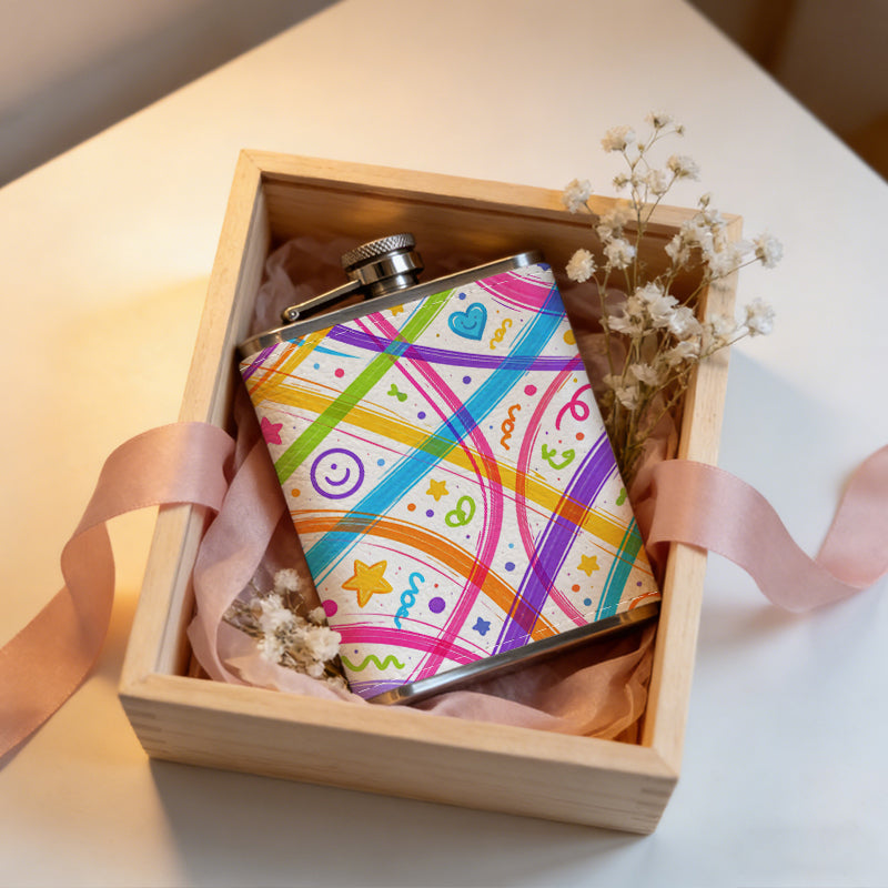 Colorful doodle pattern with cute icons Stainless Steel Mini Flask - Design for Valentine's Day, Christmas, Father's Day Gifts - Ideal for Him, Dad, Boyfriend (Compact Travel-Ready)