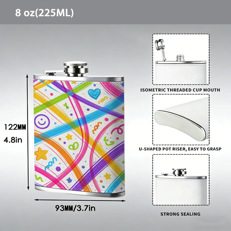 Colorful doodle pattern with cute icons Stainless Steel Mini Flask - Design for Valentine's Day, Christmas, Father's Day Gifts - Ideal for Him, Dad, Boyfriend (Compact Travel-Ready)
