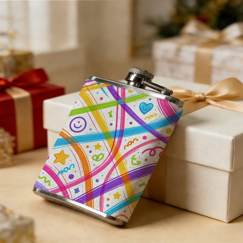 Colorful doodle pattern with cute icons Stainless Steel Mini Flask - Design for Valentine's Day, Christmas, Father's Day Gifts - Ideal for Him, Dad, Boyfriend (Compact Travel-Ready)