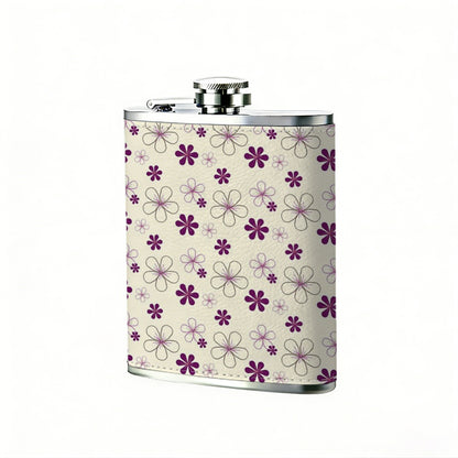 Repeating purple floral dot pattern Stainless Steel Mini Flask - Design for Valentine's Day, Christmas, Father's Day Gifts - Ideal for Him, Dad, Boyfriend (Compact Travel-Ready)