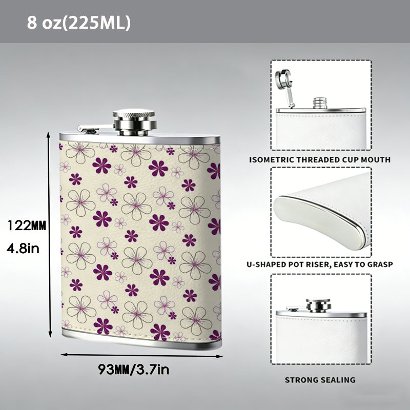 Repeating purple floral dot pattern Stainless Steel Mini Flask - Design for Valentine's Day, Christmas, Father's Day Gifts - Ideal for Him, Dad, Boyfriend (Compact Travel-Ready)