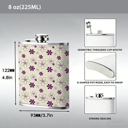 Repeating purple floral dot pattern Stainless Steel Mini Flask - Design for Valentine's Day, Christmas, Father's Day Gifts - Ideal for Him, Dad, Boyfriend (Compact Travel-Ready)