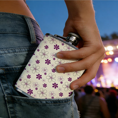 Repeating purple floral dot pattern Stainless Steel Mini Flask - Design for Valentine's Day, Christmas, Father's Day Gifts - Ideal for Him, Dad, Boyfriend (Compact Travel-Ready)