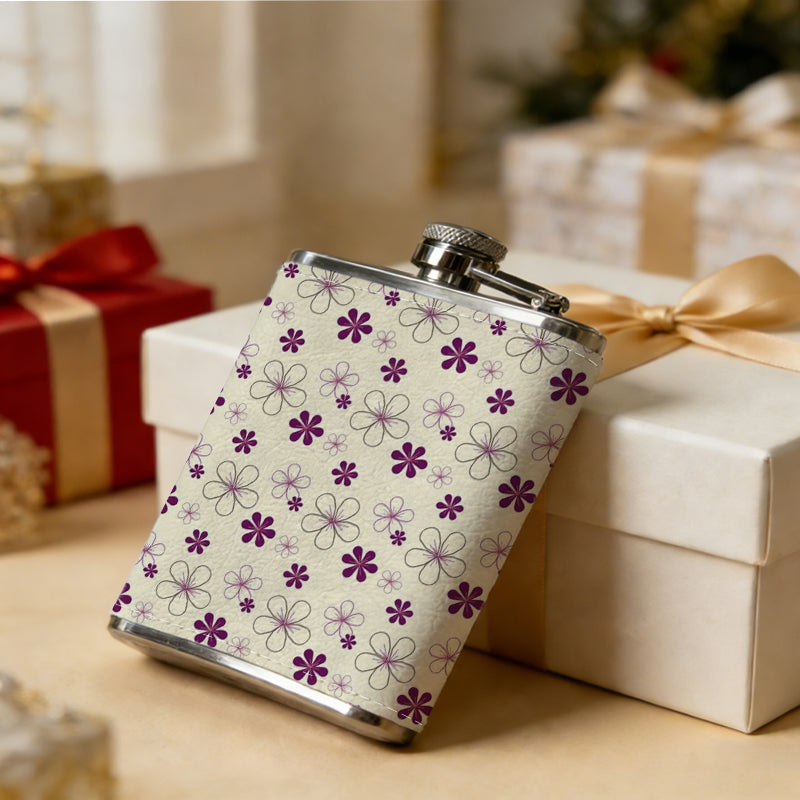 Repeating purple floral dot pattern Stainless Steel Mini Flask - Design for Valentine's Day, Christmas, Father's Day Gifts - Ideal for Him, Dad, Boyfriend (Compact Travel-Ready)